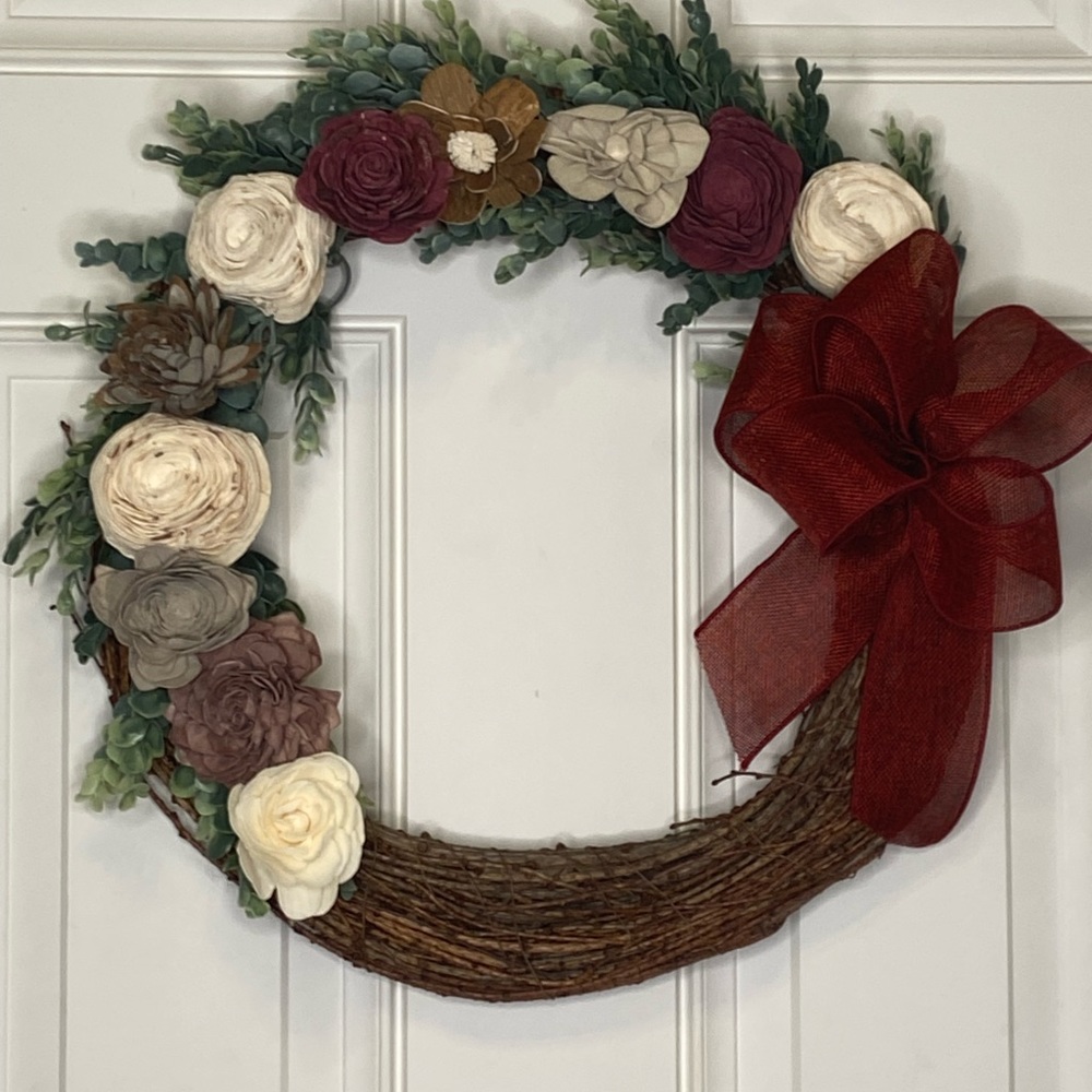 Handmade Grapevine Floral Wreath 18”